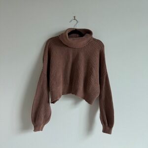 Vetta Brown Ribbed Knit Cotton Removable Turtleneck Sweater Size Small
